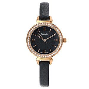 NEW Rose Gold & Black Eberle Austonian 2 Ladies Watch Swarovski crystal Accents